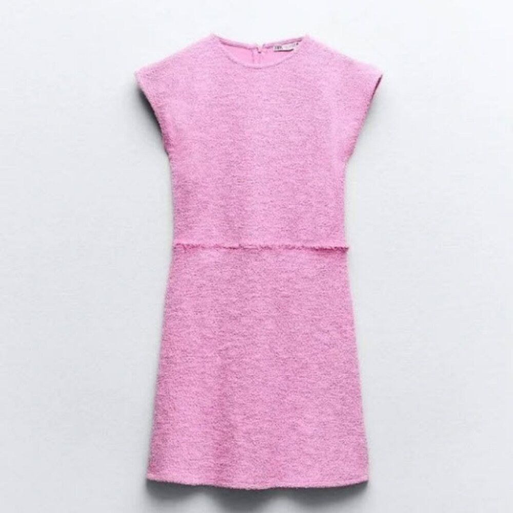 Zara Pink Textured Jacquard Mini Dress Size L NWOT!